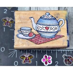 Rubber Stampede Teapot and Tea Kettle A2157B Rubber Stamp Wood #T26